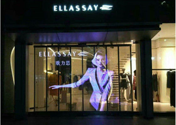 P3.91-7.82 Glass Transparent Led Display 32768 Pixels / Sqm High Brightness For Window，500x1000mm cabinets ，3500 brightn