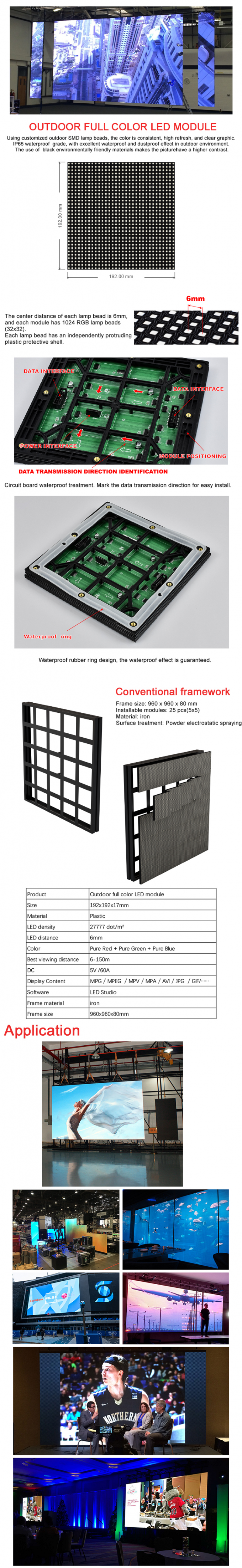 Indoor / Outdoor P6 Full Color LED Display Module With PCB Board ...